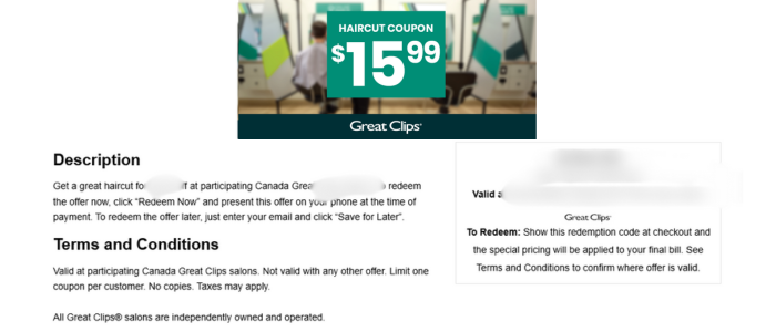 Printed version of Great Clips $15.99 Coupon